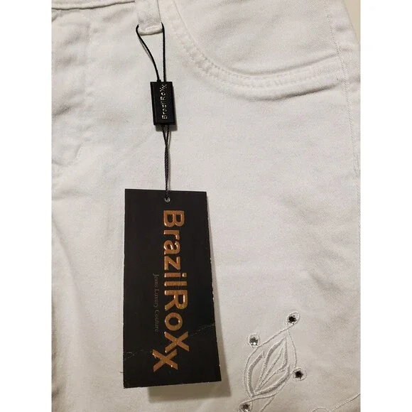 BrazilRoxx Embellished Embroidered Jeans BR 36/US 00 White - NEW With Tags